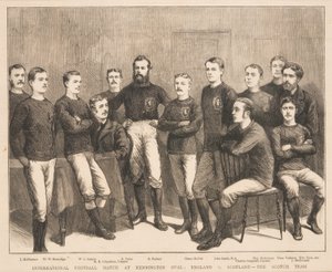 Kansainvälinen jalkapalloottelu Kennington Ovalissa: Englanti vs. Skotlanti - The Scotch Team, The Graphic, 1879 tekijältä English School