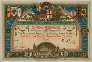 Kutsu International Municipal Entertainment -tapahtumaan Guildhallissa Lontoossa 29. heinäkuuta 1875 tekijältä English School