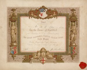 Kutsu juhlaan Lontoon Guildhallissa 9. marraskuuta 1854 tekijältä English School