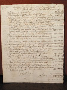 Lasku William Shakespearen muotokuvan puhdistuksesta, n. 1682 (muste paperille) tekijältä English School