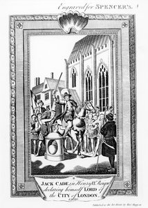 Jack Cade (k. 1450) Henry VI:n hallituksessa julisti itsensä Lontoon Cityn herraksi, kaiverrettu Spencerille tekijältä English School