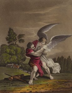 Jaakob painii enkelin kanssa (väri litho) tekijältä English School