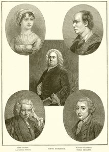 Jane Austen, Laurence Stern, Samuel Richardson, Oliver Goldsmith, Tobias Smollett tekijältä English School