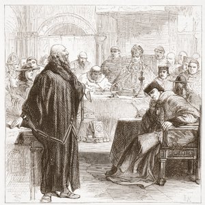 Jerome puhumassa oikeudenkäynnissä, kuvitus James Aitken Wylien (1808-1890) teoksesta The History of Protestantism, pub. 1878 tekijältä English School