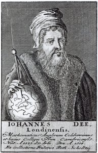 John Dee (1527-1608) lontoolainen (kaiverrus) (bundw-kuva) tekijältä English School