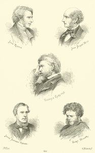 John Ruskin, John Stuart Mill, Thomas Carlyle, James Anthony Froude, Hugh Miller tekijältä English School
