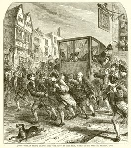 Väkijoukot vetivät John Wilkesin kaupunkiin hänen matkallaan vankilaan, 1768 tekijältä English School