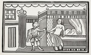 Joseph ja hänen rakastajatar, kuvitus John Ashtonin kirjasta Chap-books of the Eightenth Century, pubi. 1882 tekijältä English School