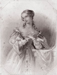 Juliette (Romeo ja Julia - Romeo ja Julia) - "" Galerie des femmes de Shakespeare, kokoelma 45 vakavaa muotokuvaa Lontoon ensimmäisiltä taiteilijoilta, rikastettu kriittisillä ja kirjallisilla huomautuksilla""" noin 1838 - "" Gallery ofista naiset o tekijältä English School