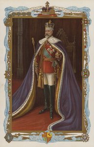 Kuningas Edward VII kruunajaispuvussa (värilitografia) tekijältä English School