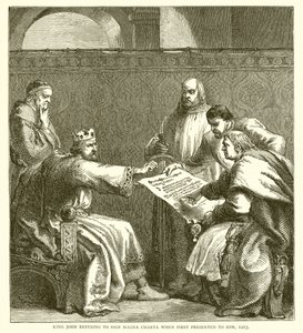 Kuningas Johannes kieltäytyi Magna Charta -kyltistä, kun se esitettiin hänelle ensimmäisen kerran, 1215 tekijältä English School