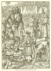 Kuningas Johannes allekirjoittaa Magna Chartan, 1215 tekijältä English School