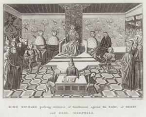 Kuningas Richard langettaa karkotusrangaistuksen Earl of Derbyä ja Earl Marshallia vastaan tekijältä English School