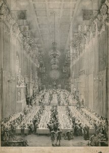 Kuningas William IV ja Adelaide Guildhallissa Lontoossa, 1834 tekijältä English School