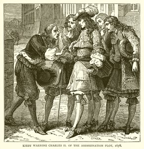 Kirby varoittaa Charles II:ta salamurhasuunnitelmasta, 1678 tekijältä English School