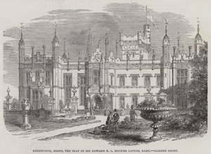 Knebworth, Herts, Sir Edward E L Bulwer Lyttonin istuin, Baronet, Garden Front (kaiverrus) tekijältä English School