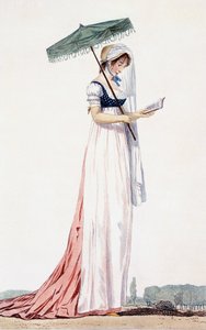 Naisten tyylikäs kesämekko päivänvarjolla, Delacourt, 1770 (värikaiverrus) tekijältä English School
