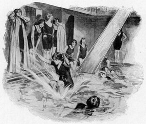 Naiset käyttävät ränniä (Bath Club) (litografia) tekijältä English School