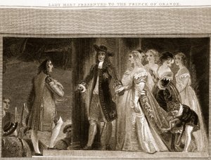 Lady Mary esitteli Orangen prinssille, David Humen kuvituksen Englannin historia, pubi. R. Bowyer, Lontoo, 1812 tekijältä English School
