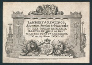 Lambert & Rawlings, kultasepät, jalokiviliikkeet ja hopeasepät, kauppakortti tekijältä English School
