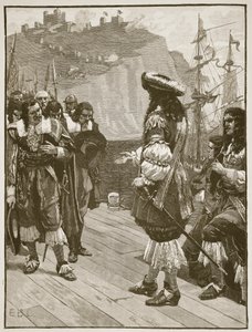 Charles II:n laskeutuminen Doveriin, 26. toukokuuta 1660, kuva Cassells Illustrated History of Englandista (seepiakuva) tekijältä English School