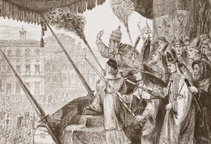 Leo X lausumassa Bull of the Lords Steelin, esimerkki James Aitken Wylien (1808-1890) teoksesta The History of Protestantism, pub. 1878 tekijältä English School