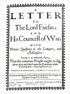 Kirje Lord Fairfaxille Gerrard Winstanleylta (n. 1609–1660) St. George Hillin, Surreyn kaivajien puolesta, painettu 1649 tekijältä English School