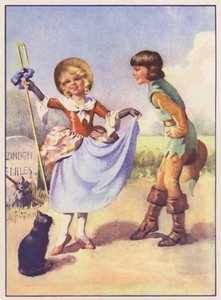 Pikku Bo Peep ja Dick Whittington (värilitografia) tekijältä English School
