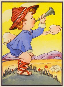 "Little Boy Blue, tule puhaltamaan torveen" (värilitografia) tekijältä English School