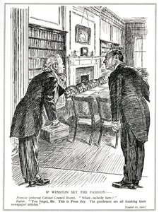 Lloyd George astuu kabinettihuoneeseen, joka on tyhjä ministereistä, jotka kirjoittavat artikkeleita sanomalehtiin, elokuu 1920 tekijältä English School