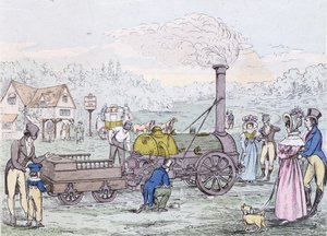 Veturimoottori, raketti vuonna 1830, rakennutti George Stephenson (1781-1848) (akvatinta) tekijältä English School