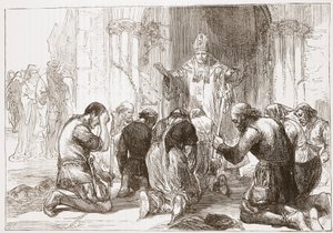 Lollardit kiistelevät uskoaan, esimerkki James Aitken Wylien (1808-1890) teoksesta The History of Protestantism, pub. 1878 tekijältä English School