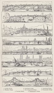 London Bridge, Southwark Bridge, Blackfriars Bridge, Waterloo Bridge, New Hungerford Bridge, Westminster Bridge, Vauxhall Bridge, Hammersmith Bridge (kaiverrus) tekijältä English School
