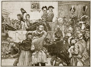 Lord Anglesey lähtee Irlannista, Kingstown, 1828, kuvitus Cassellin Englannin kuvitetusta historiasta (seepiakuva) tekijältä English School