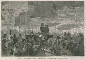 Lord Shaftesbury aikoo avata Costers Hallin Hoxtonissa Lontoossa, 1875 tekijältä English School