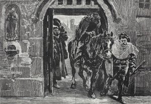 Luther pakenemassa Augsburgista, kuvitus James Aitken Wylien (1808-1890) Protestantismin historiasta, pub. 1878 tekijältä English School
