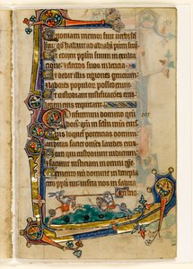 MS 1-2005, fol. 151r: A Hound and Rabbit Jousting, marginaalinen koristelu Macclesfield Psalterista, Use of Sarum, East Anglia, n. 1330 tekijältä English School