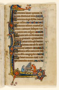 MS 1-2005, fol. 204r: Urkujen soittaminen, marginaalinen koristelu Macclesfield Psalterista, Use of Sarum, East Anglia, n. 1330 tekijältä English School