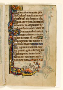 MS 1-2005, fol. 22r: Apinalääkäri ja hänen karhupotilaansa, marginaalinen koristelu Macclesfield Psalterista, Use of Sarum, East Anglia, n. 1330 tekijältä English School