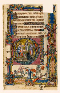 MS 1-2005, fol. 58r: Saul lähettää Doegin tappamaan Nobin papit, historiallinen alkukirja Macclesfield Psalterista, Use of Sarum, East Anglia, n. 1330 tekijältä English School