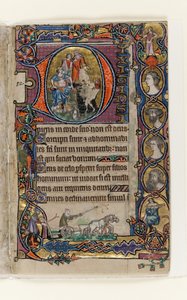 MS 1-2005, fol. 77r: David and the Fool, historiallinen alkukirja Macclesfield Psalterista, Use of Sarum, East Anglia, n. 1330 tekijältä English School