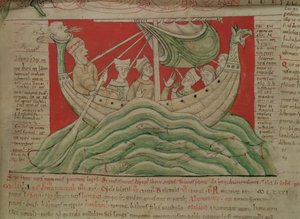 MS CCC 157 s.383 Kuningas Henrik I:n Normandiassa vuonna 1130 näkemät näyt Worcester Chroniclesta, n. 1130-40 (vellum) (95507:n yksityiskohta) tekijältä English School