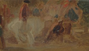 Mies valkoisen hevosen selässä, jonka aiemmin katsottiin olevan J.M.W. Turner (1775-1851) ja myös Peter de Wint (1784-1849) (öljy paperille) tekijältä English School