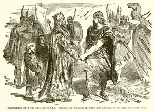 Anglo-tanskalaisten tavat. - Edmund Ironsiden ja Canuten tapaaminen Olneyn saarella, 1016 tekijältä English School