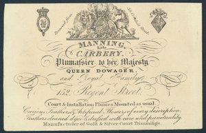 Manning, myöhäinen Carnery, plumassier, kauppakortti tekijältä English School
