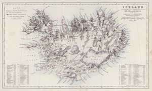 Kartta: Gunnlaugssonin Trigon Survey of Gunnlaugssonin mukaan Augustus Petermannin piirtämä Islanti (värilitro). tekijältä English School