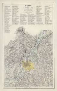 Kartta: Rooma ympäristöineen, Baron Moltken selvityksen mukaan, vuosina 1845 ja 1846, piirtänyt Augustus Petermann (väri litho) tekijältä English School