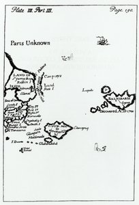 Jonathan Swiftin (1667-1745) Gullivers Travelsin kartta