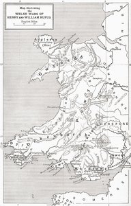 Kartta, joka havainnollistaa William Rufusin ja Henry I:n Walesin sotia, J. R. Greenin teoksesta A Short History of the English People, julkaistu 1893