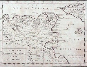 Kartta Afrikasta Propria ja Numidia (nykyaikainen Tunisia ja Algeria) 1700-luvun lopulla (kaiverrus) tekijältä English School